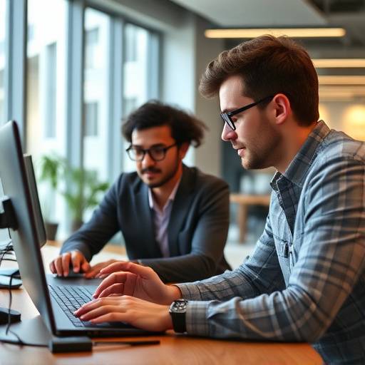 Two people collaborating on code during a technical interview session on a computer